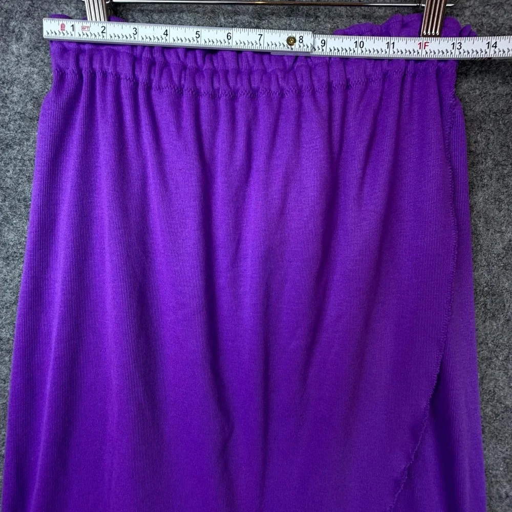 Vintage Hold Everything Faux Wrap Midi Skirt Womens Purple Acrylic Elastic Waist
